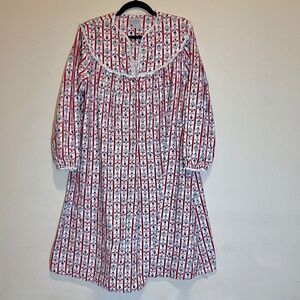 Lanz Of Salzburg Flannel Nightgown M Nordic Cottagecore Prairie Floral Christmas